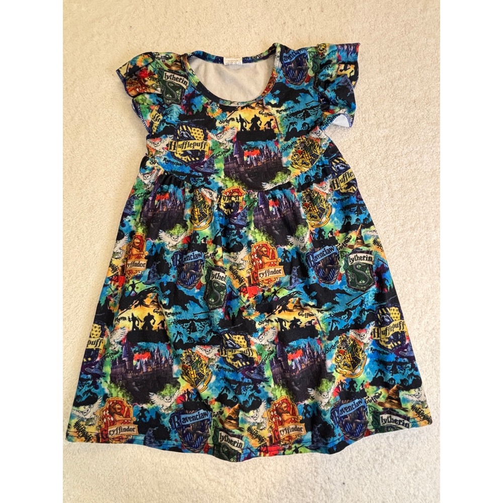 Harry Potter Hogwarts House Crest Flutter Sleeve Dress Kids Size 5-6T‎ XL Multi